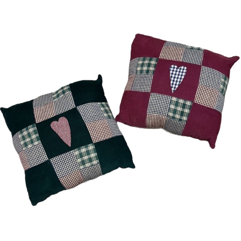 Americana Pillows Set of Two Green Burgundy approx 11” square pillows Pr…
